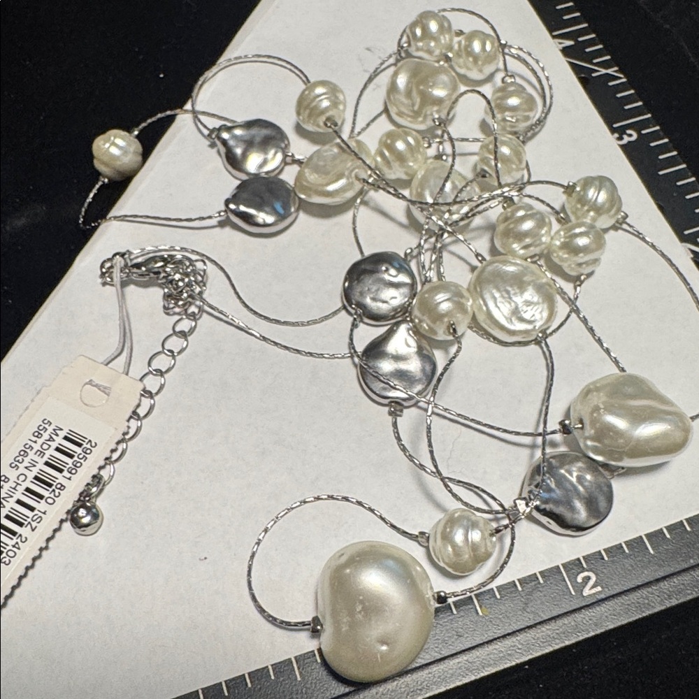 J.Jill Pearl Station Necklace Silver Tone Long Necklace. (BJ111) - Picture 3 of 11